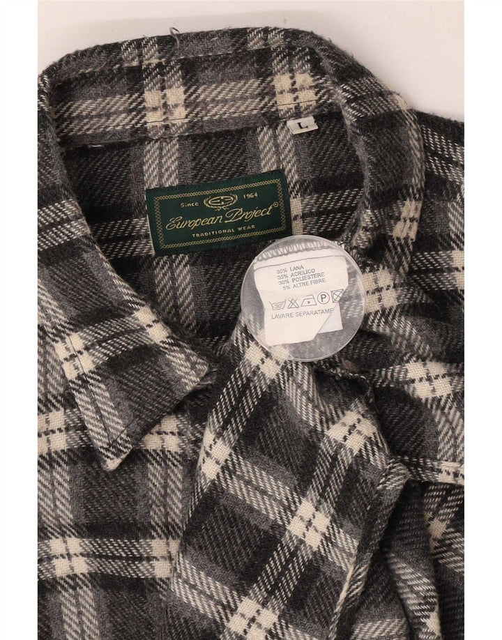 Camisa de franela para hombre de European Project Acrílico a cuadros grises grandes