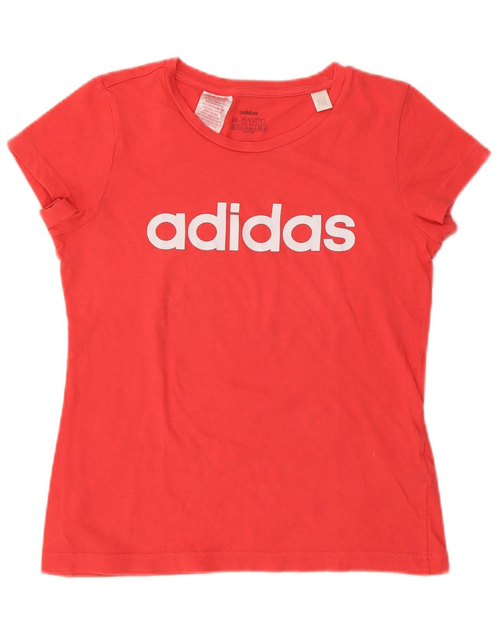 ADIDAS Girls Graphic T-Shirt Top 14-15 Years Red Cotton Vintage Adidas and Second-Hand Adidas from Messina Hembry 