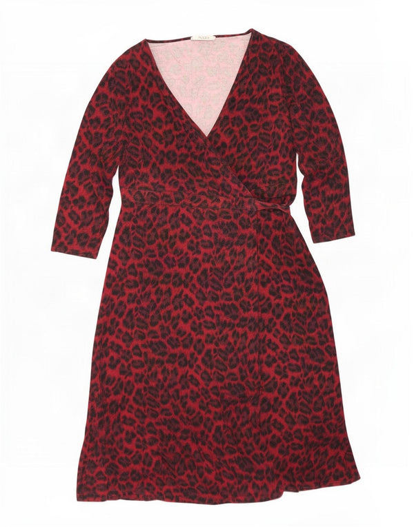 Oasis Vestido cruzado de manga 3/4 para mujer UK 46 Viscosa con estampado animal rojo grande