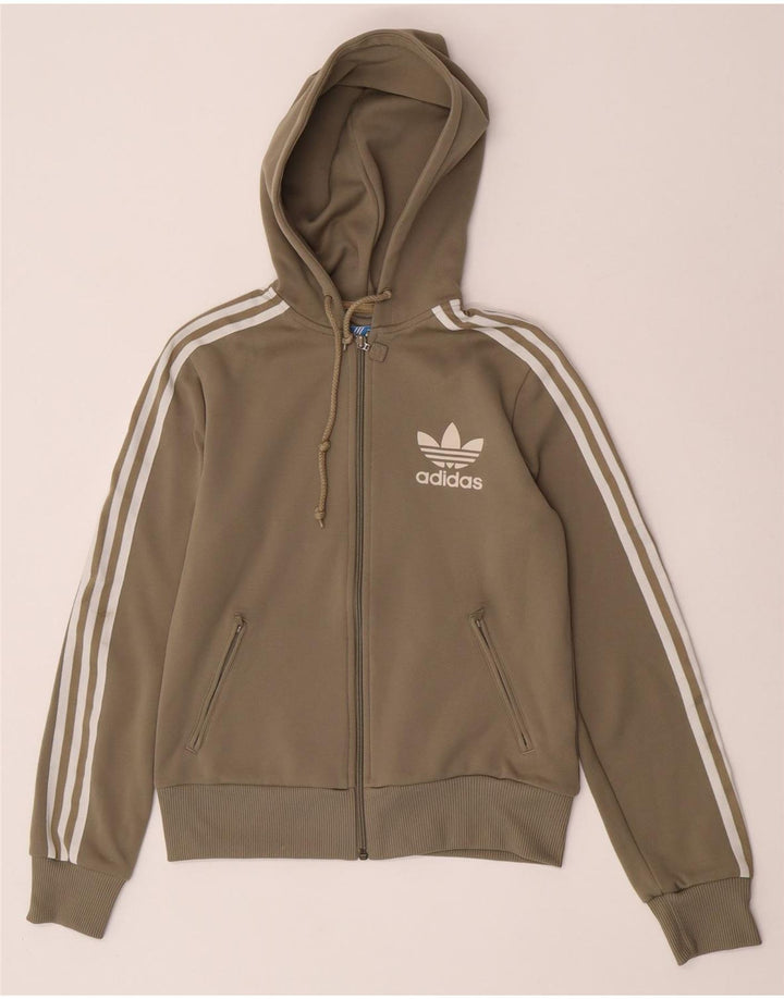 Adidas - Sudadera con capucha para mujer con cremallera, poliéster, color caqui, talla 12