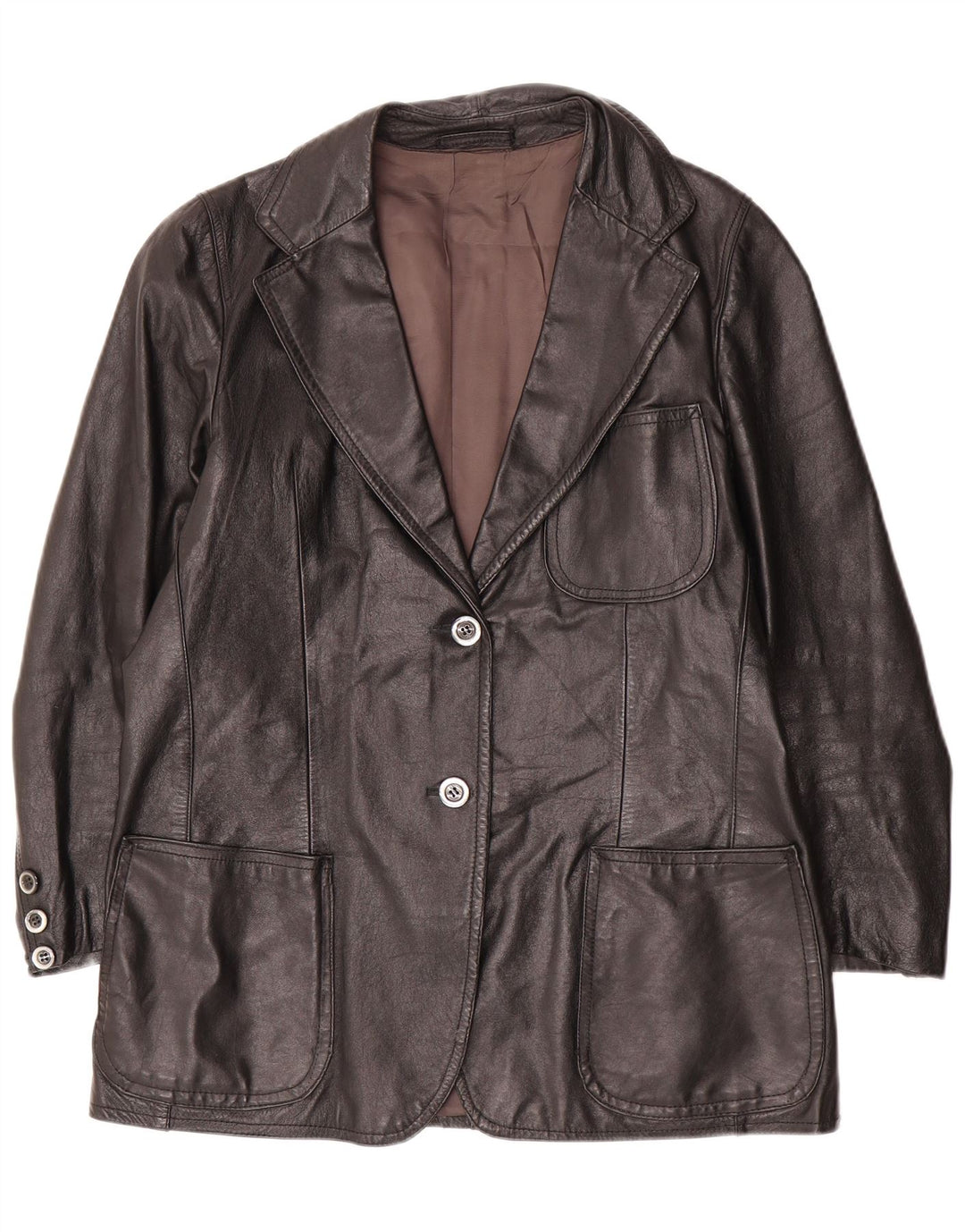 Vintage mujer 2 botones cuero Blazer chaqueta Reino Unido 14 grande negro