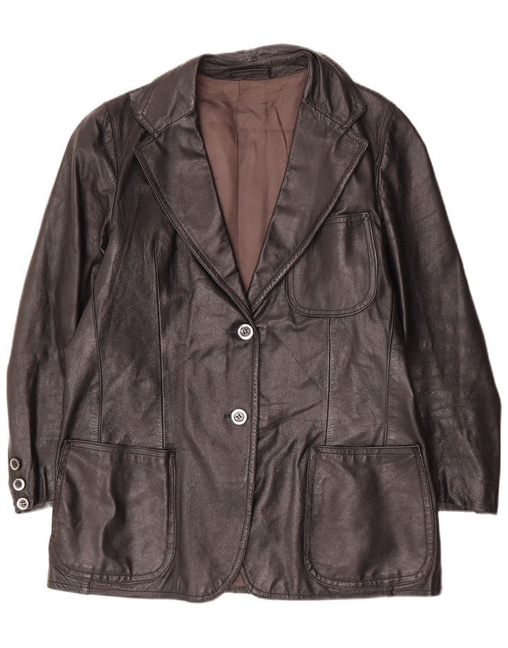 Vintage mujer 2 botones cuero Blazer chaqueta Reino Unido 14 grande negro