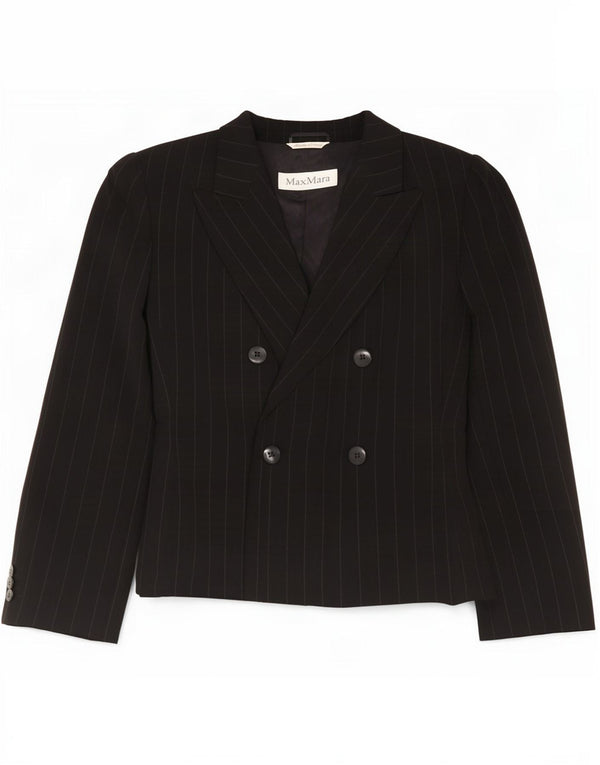 Max Mara Chaqueta tipo blazer con doble botonadura para mujer UK 12 Medium Black Pinstripe
