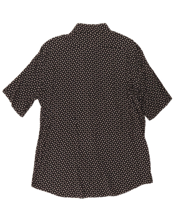 Vintage hombres camisa de manga corta tamaño 43 17 viscosa geométrica negra grande