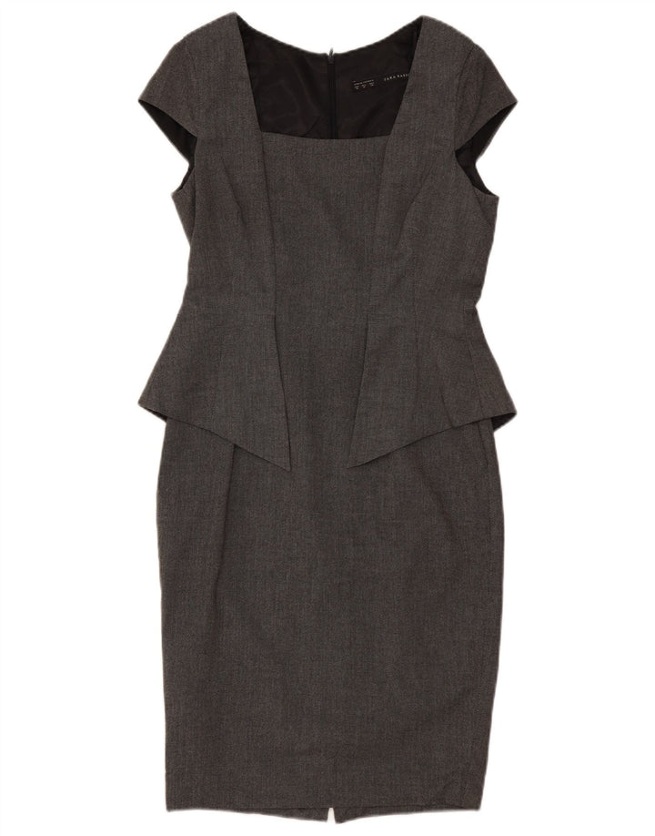 Zara Mujer Vestido Peplum UK 42 Poliéster Gris Medio