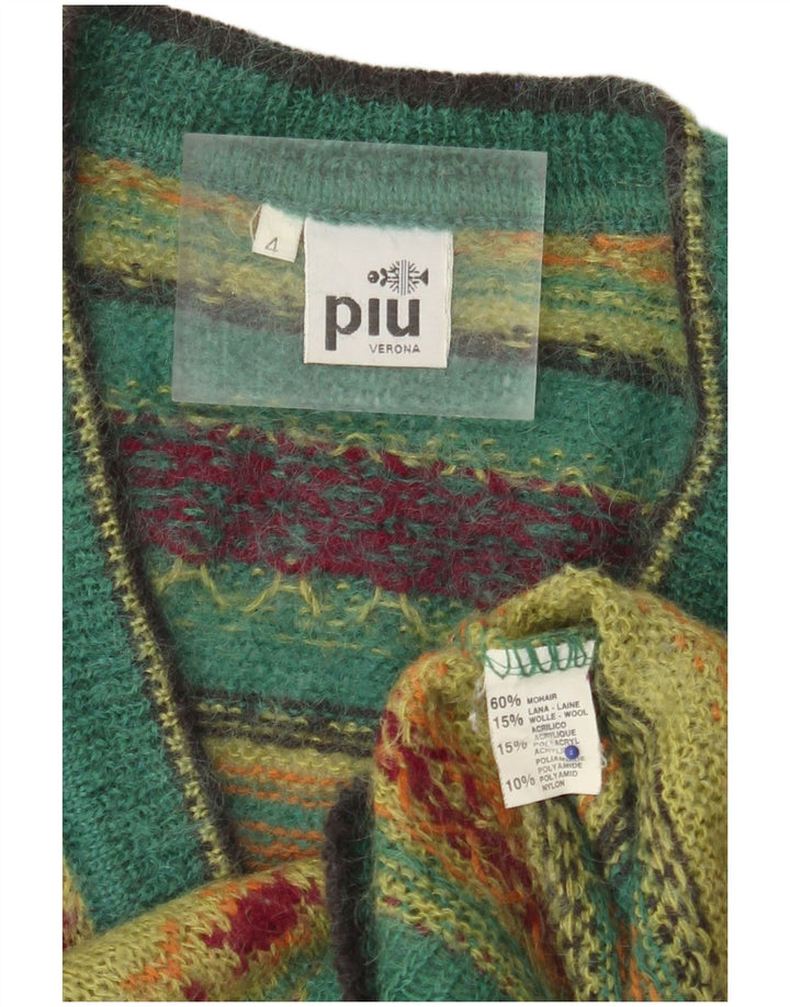 PIU VERONA Suéter con cuello en V para mujer UK 14 Medium Green Fair Isle