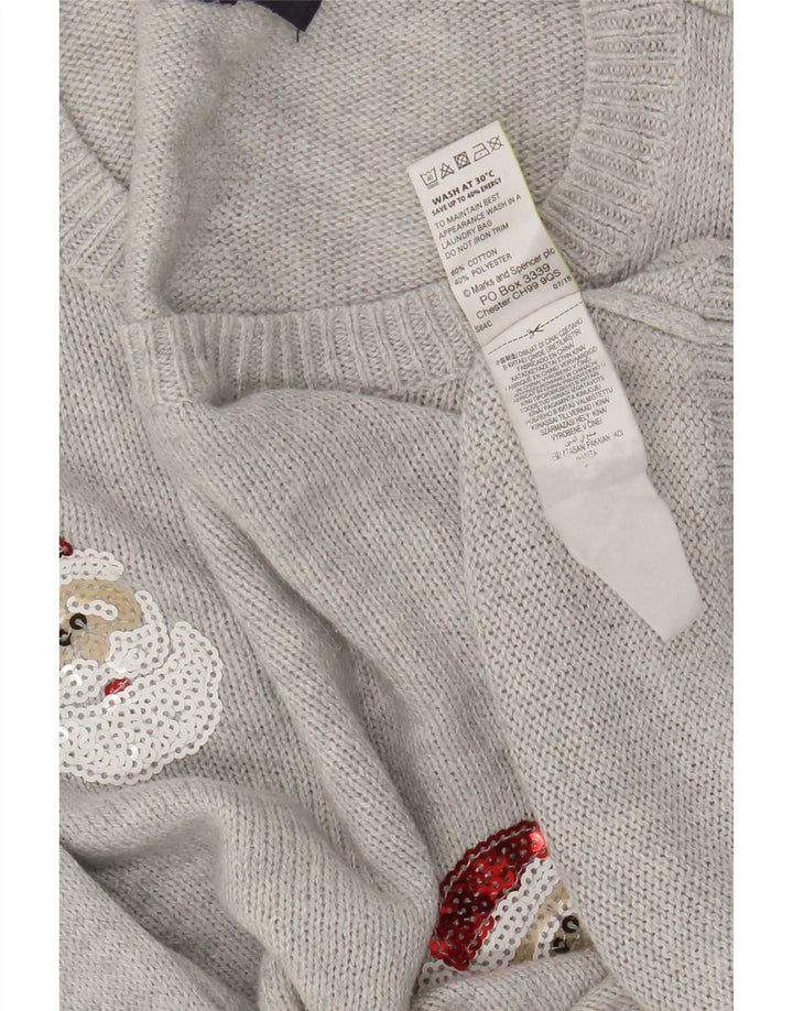 Marks & Spencer - Jersey de cuello redondo para mujer, talla 40, color gris medio, Navidad