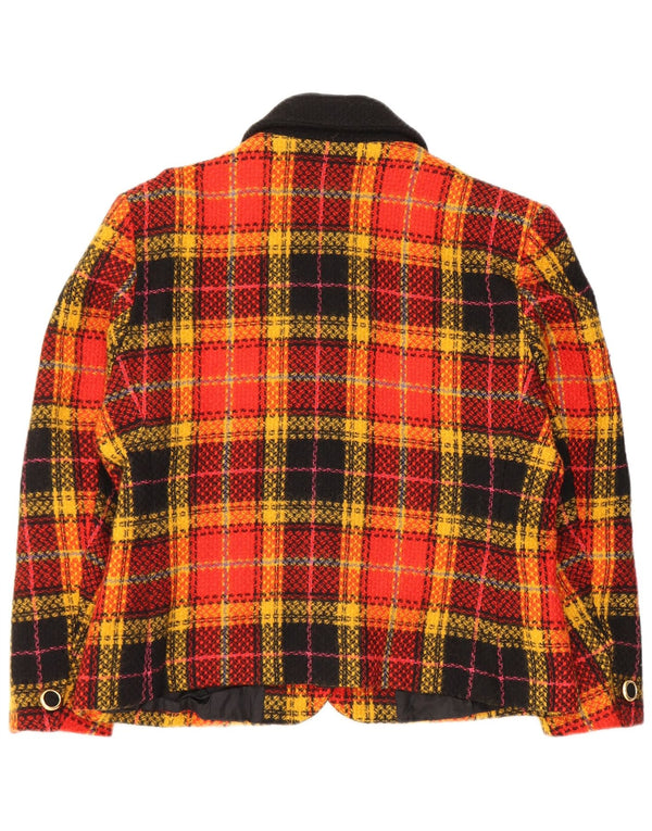 Vintage mujer 5 botones Blazer chaqueta IT 48 XL naranja comprobar lana virgen