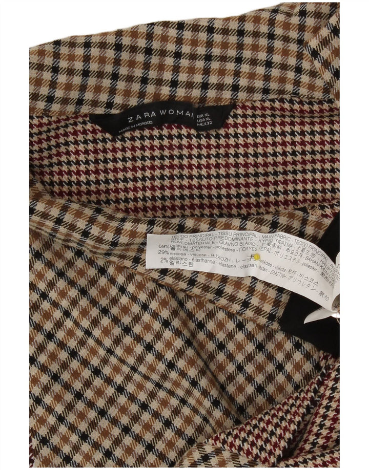 Zara Mujer Blusa Manga Larga Top UK 40 XL Marrón Vichy Poliéster