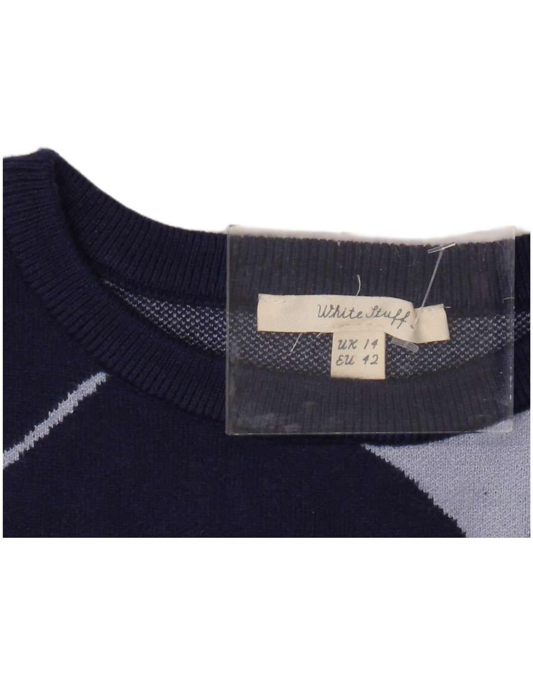 WHITE STUFF Suéter tipo jersey con cuello redondo para mujer UK 40 Grande Azul marino a rayas