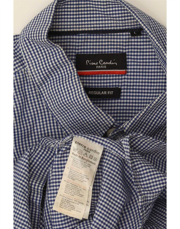 Pierre Cardin Camisa de manga corta para hombre Poliéster a cuadros azul grande
