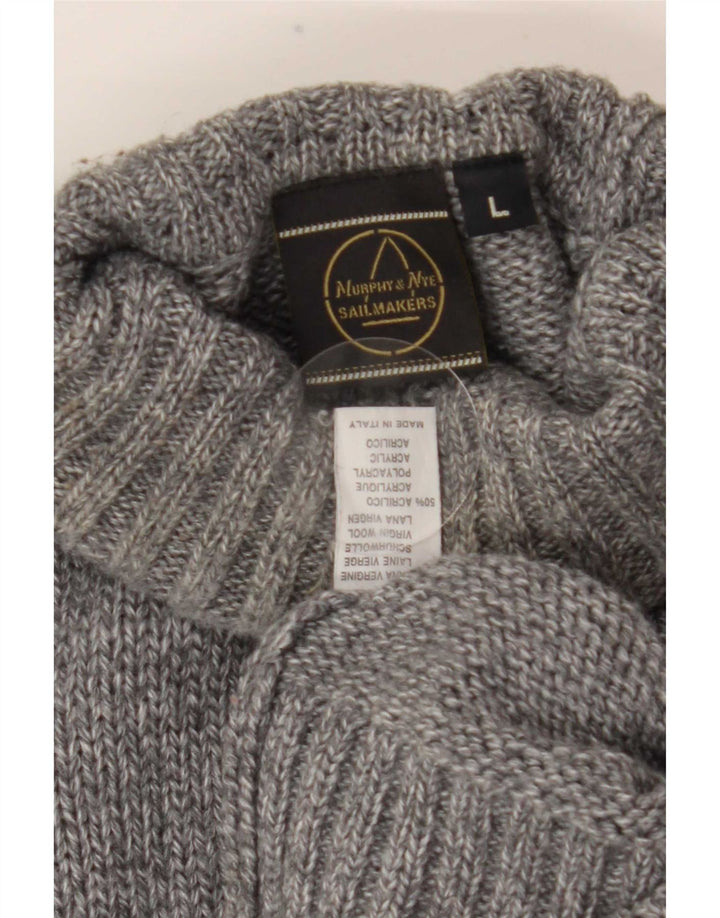 Murphy & Nye Suéter tipo jersey con cuello vuelto para hombre, lana gris grande