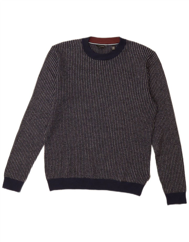 Ted Baker - Jersey de cuello redondo para hombre, talla 2, talla pequeña, color azul marino a rayas