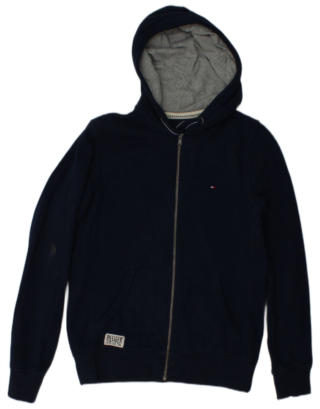 TOMMY HILFIGER Sudadera con capucha y cremallera para hombre, talla pequeña, algodón azul marino