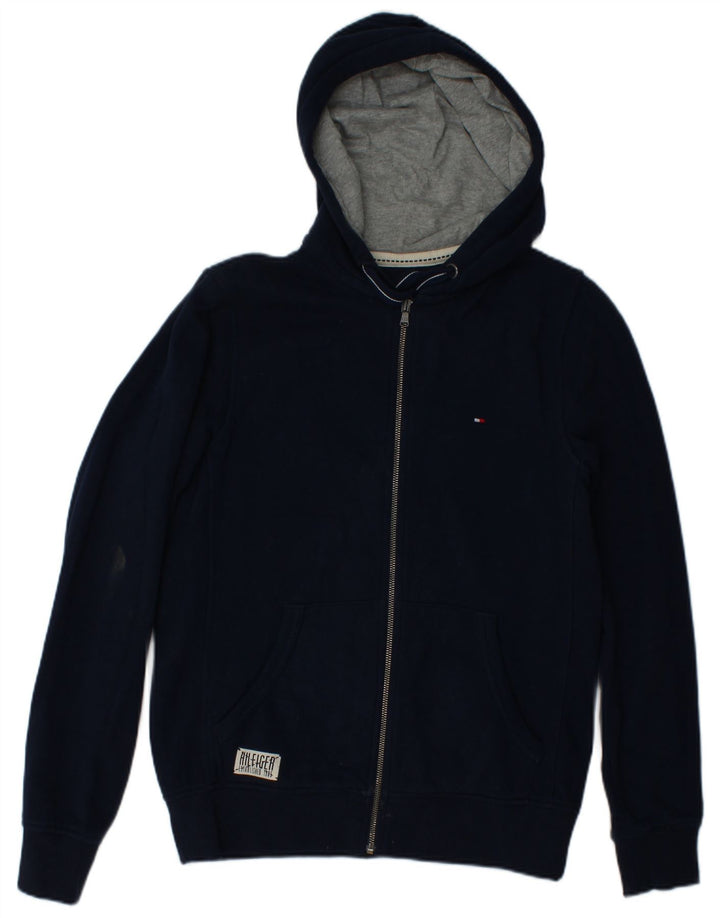 TOMMY HILFIGER Sudadera con capucha y cremallera para hombre, talla pequeña, algodón azul marino