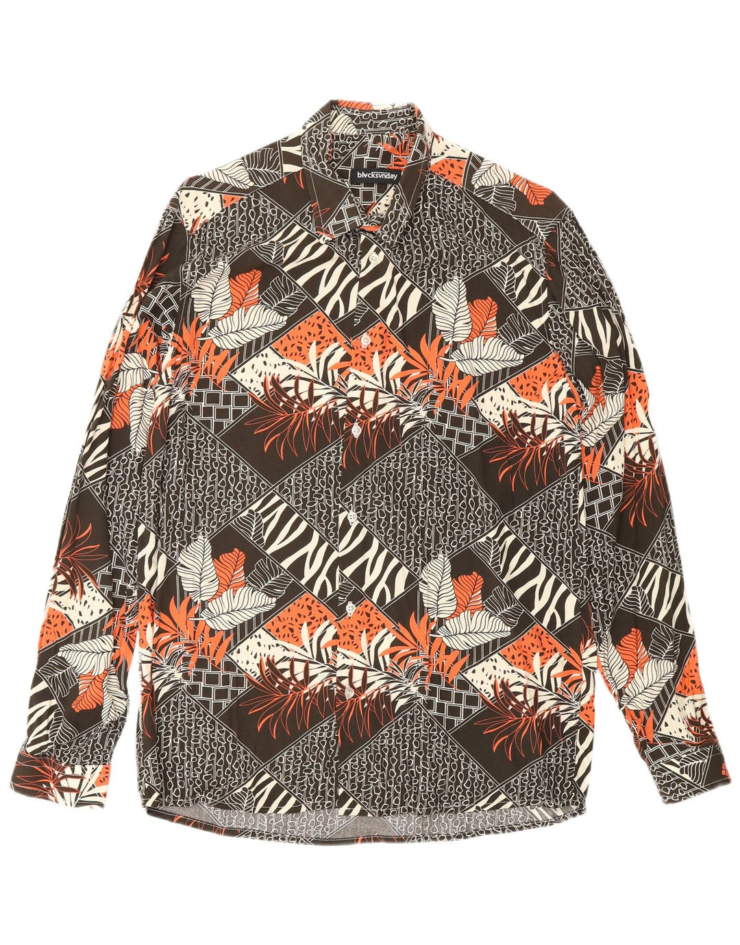 VINTAGE Camisa Hombre Estampado Abstracto Viscosa Marrón Medio