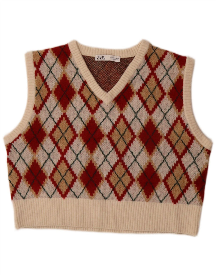 Zara Mujer Crop Vest Tank Top UK 40 Medium Multicolor Argyle/Diamond