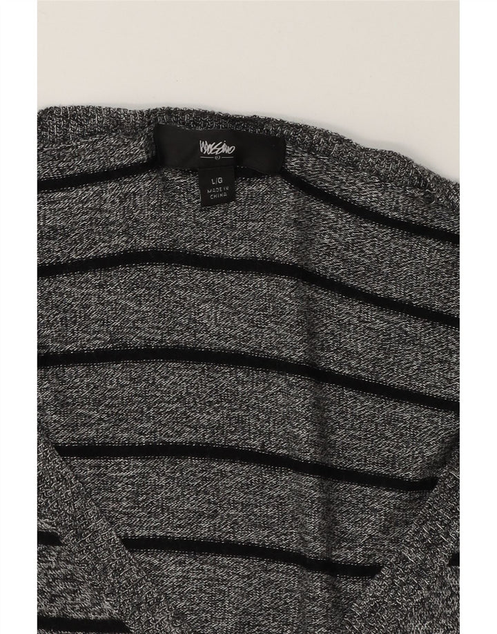 MOSSIMO Womens V-Neck Jumper Sweater UK 16 Large Grey Striped Nylon Vintage Mossimo and Second-Hand Mossimo from Messina Hembry 