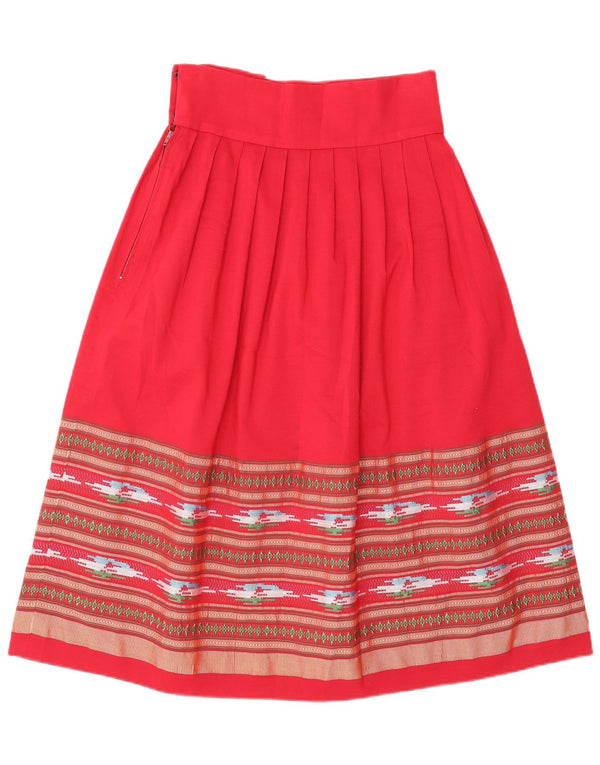 Vintage mujer cintura alta A-Line falda pequeña W26 rojo geométrico étnico