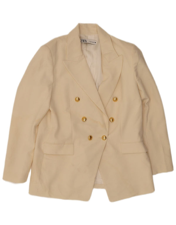 Zara Mujer Chaqueta Blazer De Doble Botonadura UK 14 XL Poliéster Blanco Roto