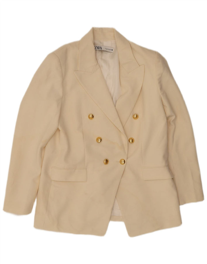 Zara Mujer Chaqueta Blazer De Doble Botonadura UK 14 XL Poliéster Blanco Roto