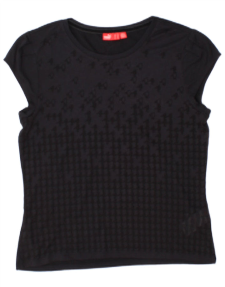 Puma Mujer See Through Top UK 12 Medio Azul Marino Viscosa Geométrica