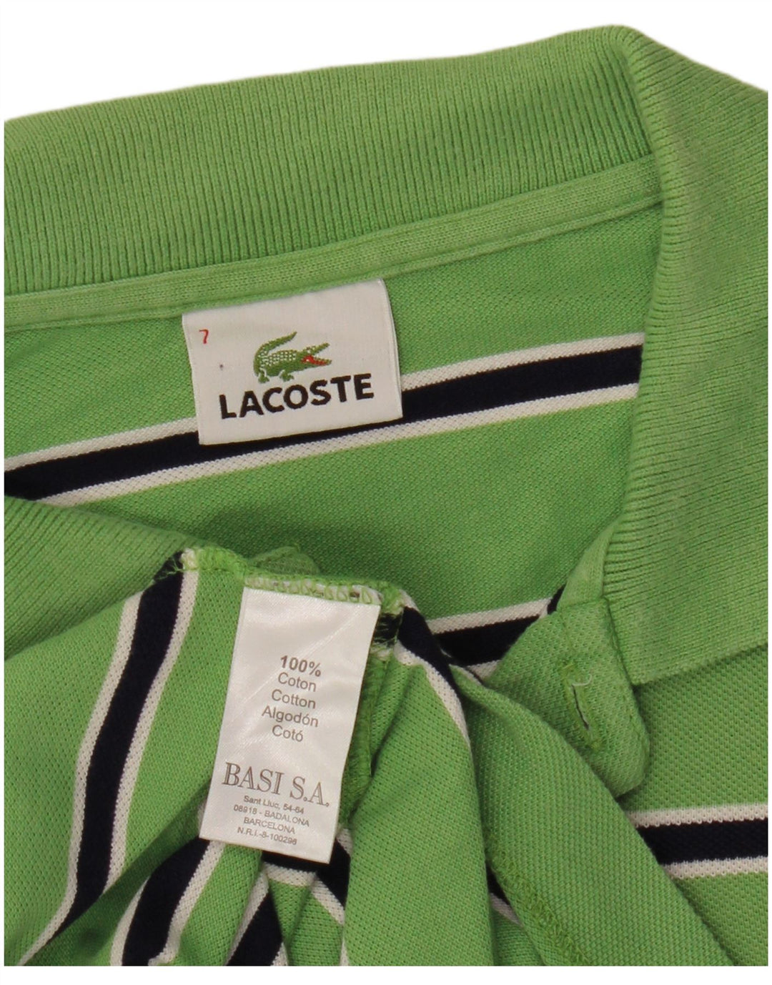 Polo Lacoste para hombre talla 7 2XL algodón a rayas verdes