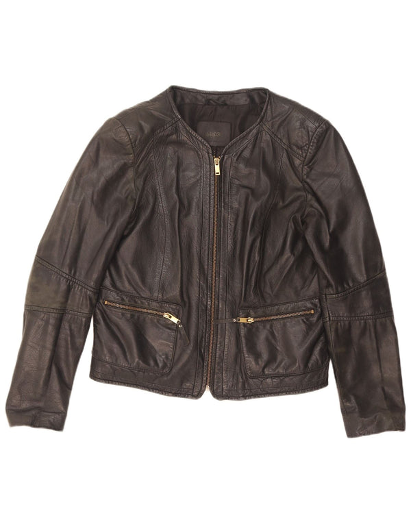 Mango Chaqueta de cuero corta para mujer UK 44 Cuero negro grande