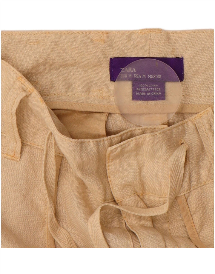 ZARA Mujer Pantalón Casual Recto Mediano W30 L29 Lino Beige