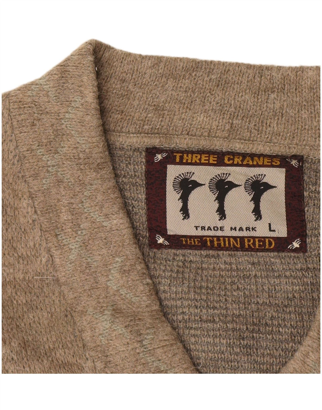 Vintage hombres V-cuello jumper suéter grande beige Argyle/Diamond