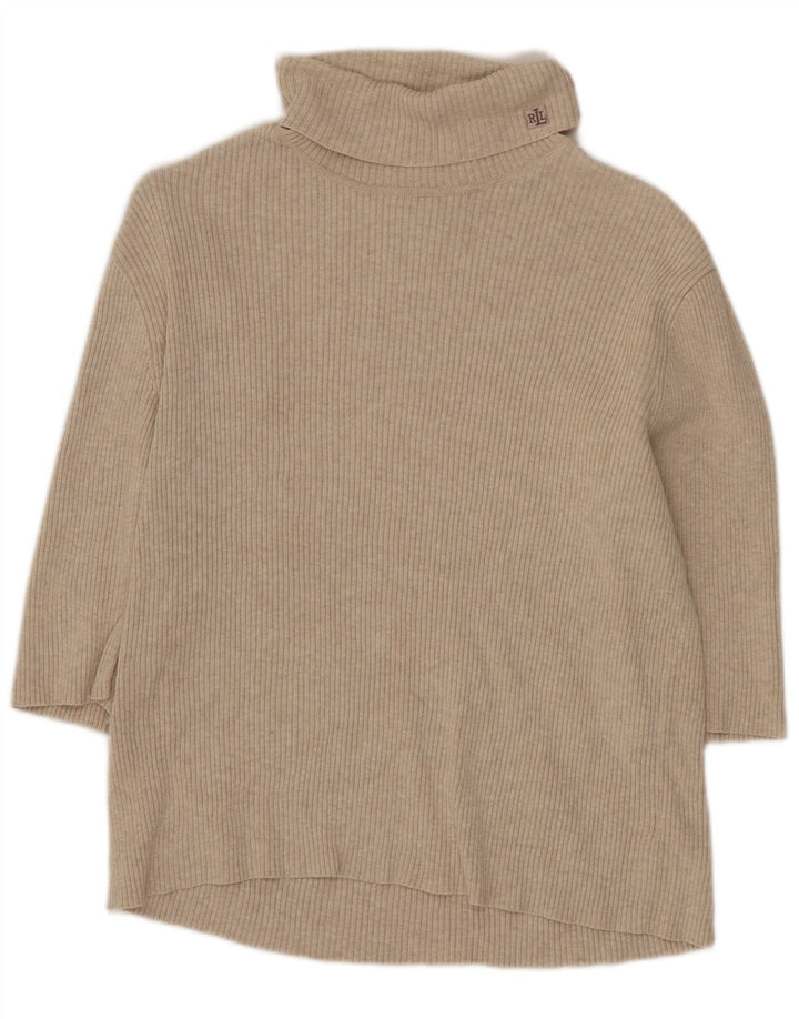 Ralph Lauren - Jersey corto con cuello vuelto para mujer, talla 40, color beige