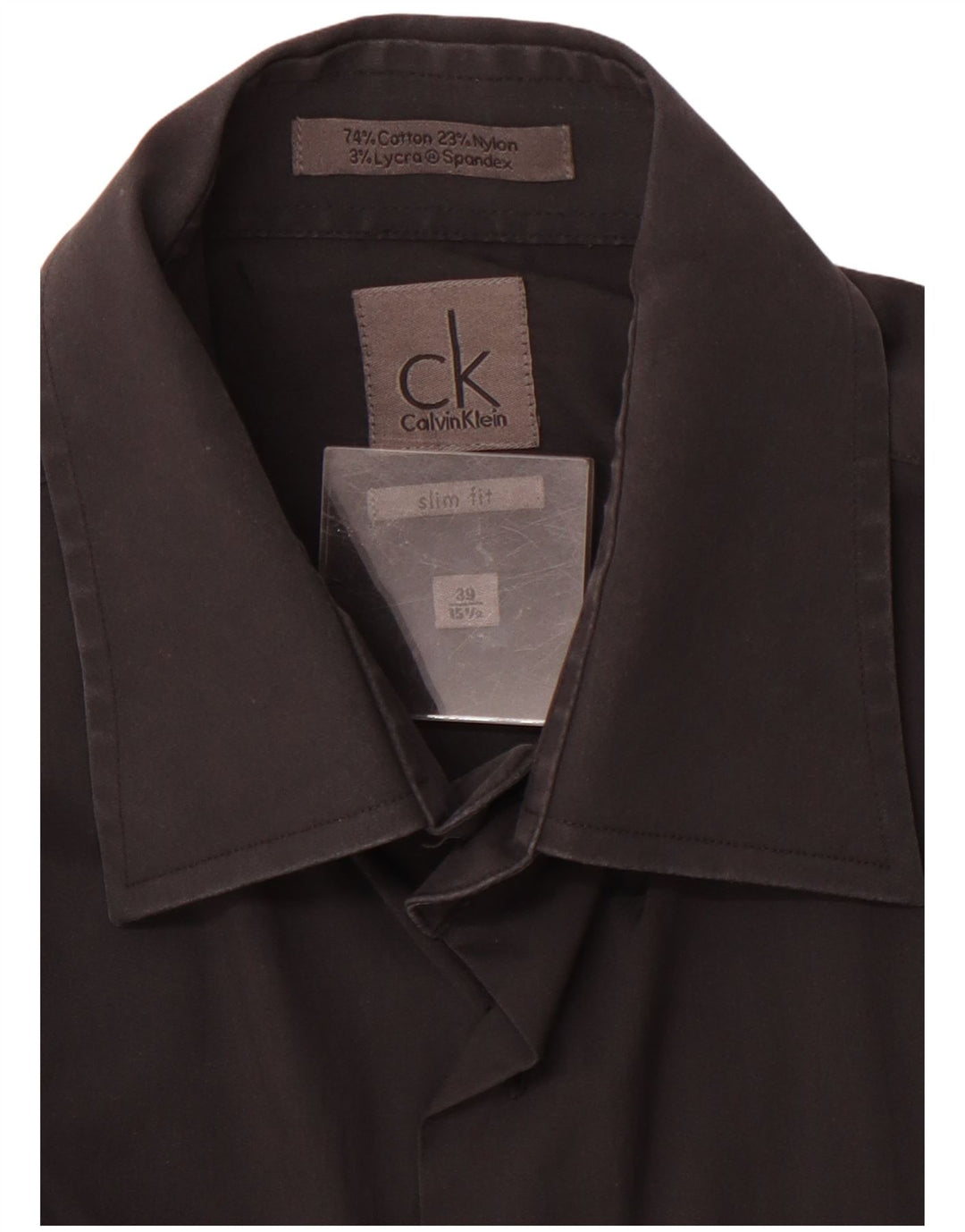 CALVIN KLEIN Camisa Slim Fit para hombre Talla 39 15 1/2 Mediana Negro Algodón