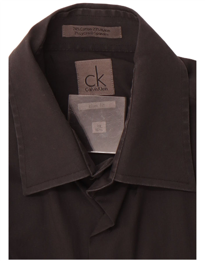 CALVIN KLEIN Camisa Slim Fit para hombre Talla 39 15 1/2 Mediana Negro Algodón