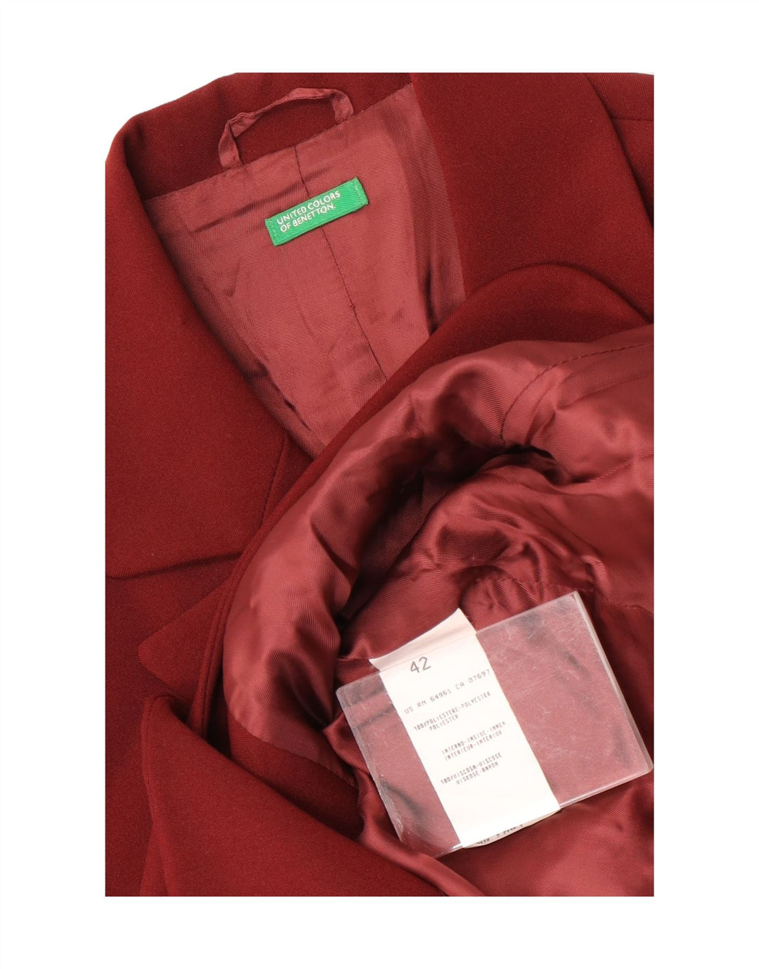 Benetton Blazer De 3 Botones Mujer IT 42 Poliéster Burdeos Medio