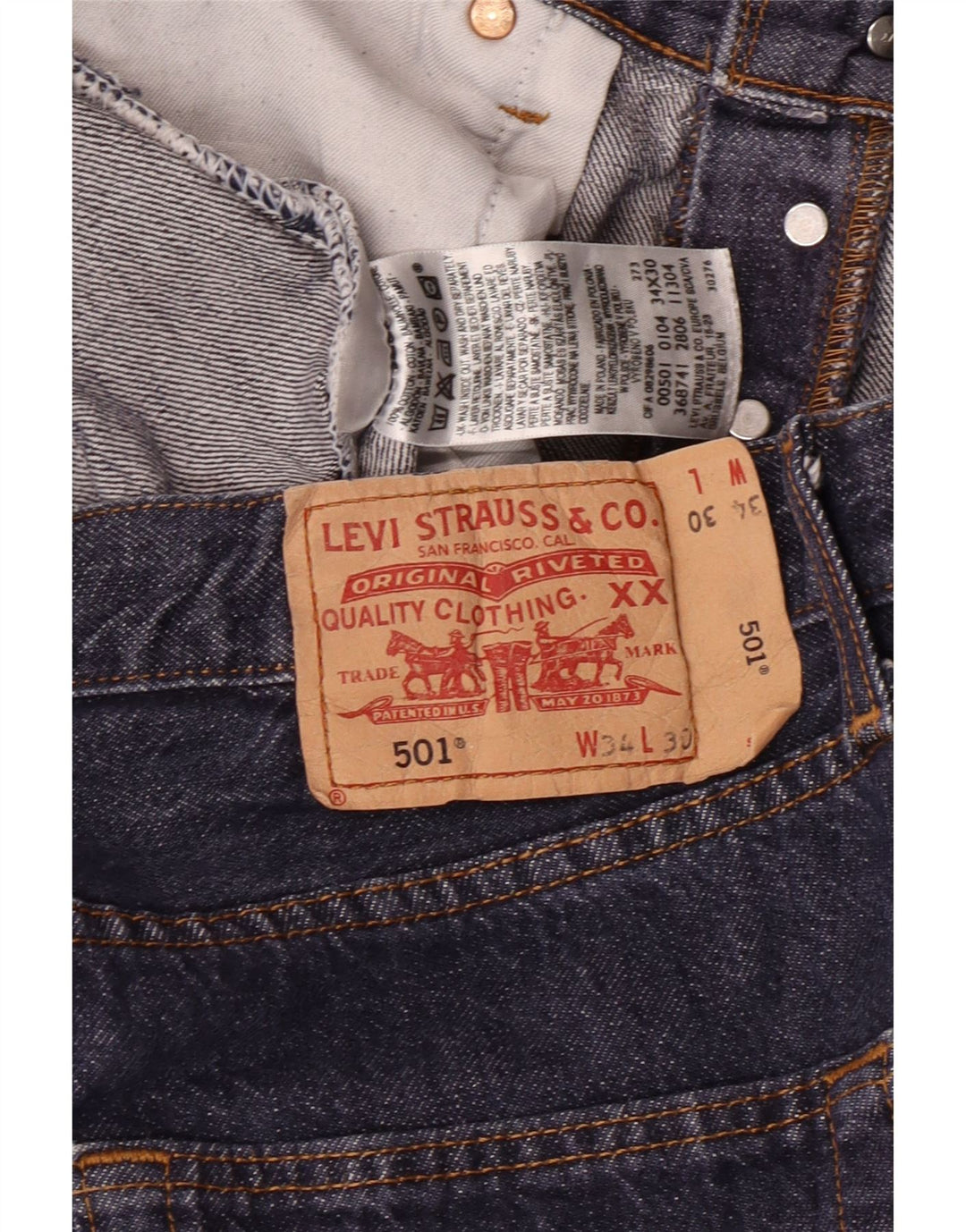 LEVI'S Jeans rectos 501 para hombre W34 L30 Algodón azul marino