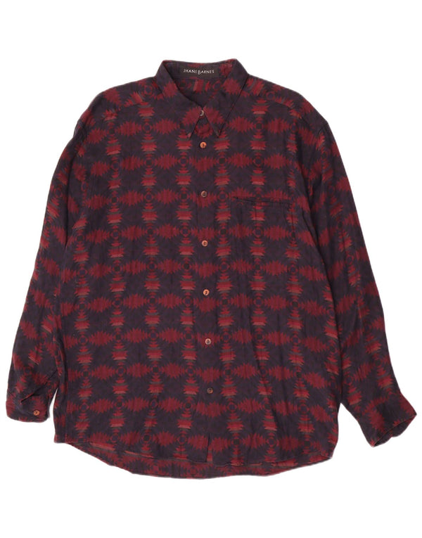 Jhane Barnes Camisa para hombre Grande Algodón geométrico burdeos