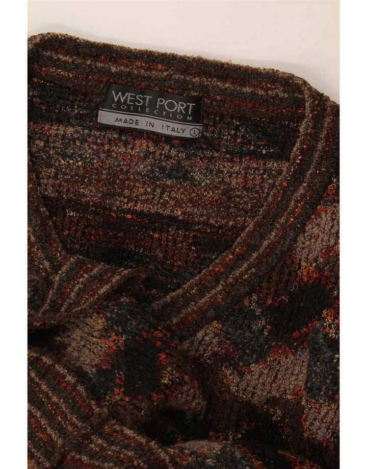 West Port Suéter con Cuello en V para Hombre Grande Marrón Geométrico