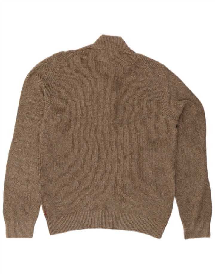 Izod Mens Zip Neck Jumper Sweater Large Verde Algodón