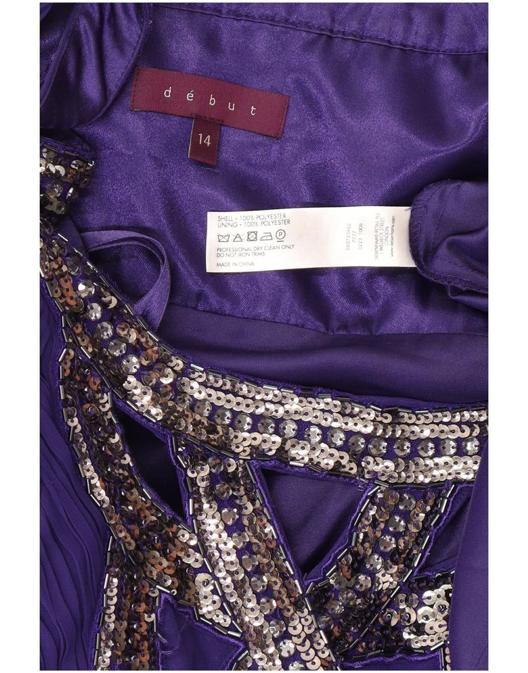 Vestido largo sin mangas para mujer Debut UK 44 Poliéster morado medio