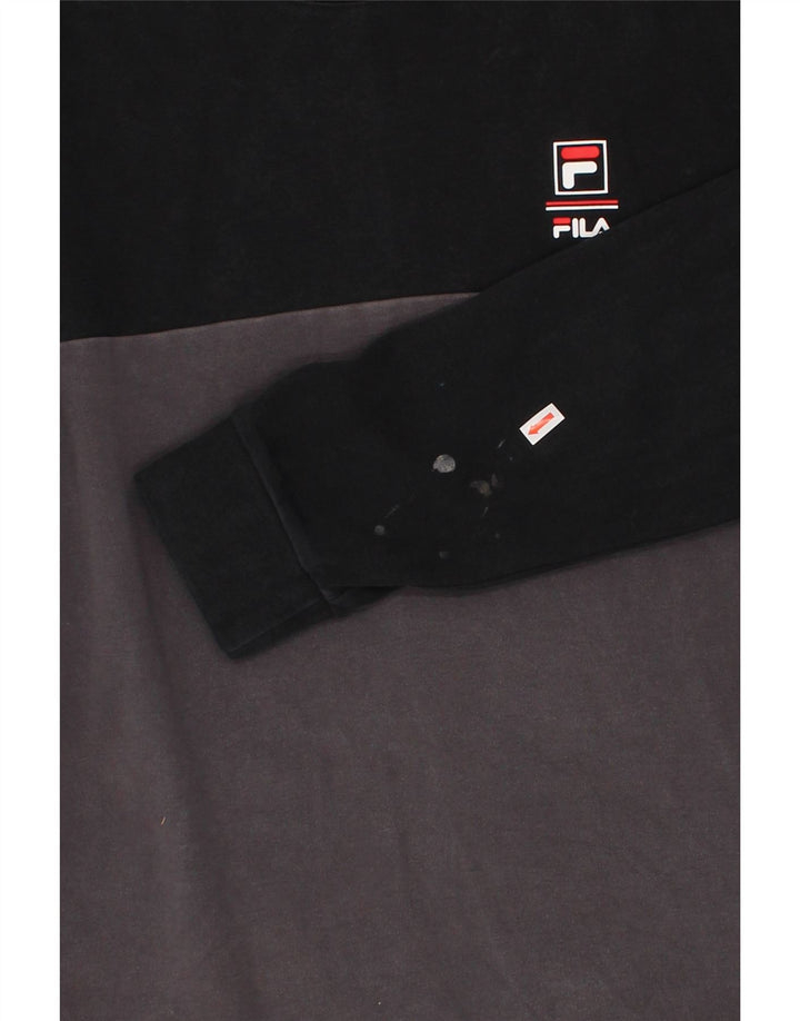 FILA Mens Sweatshirt Jumper Medium Black Colourblock Cotton Vintage Fila and Second-Hand Fila from Messina Hembry 