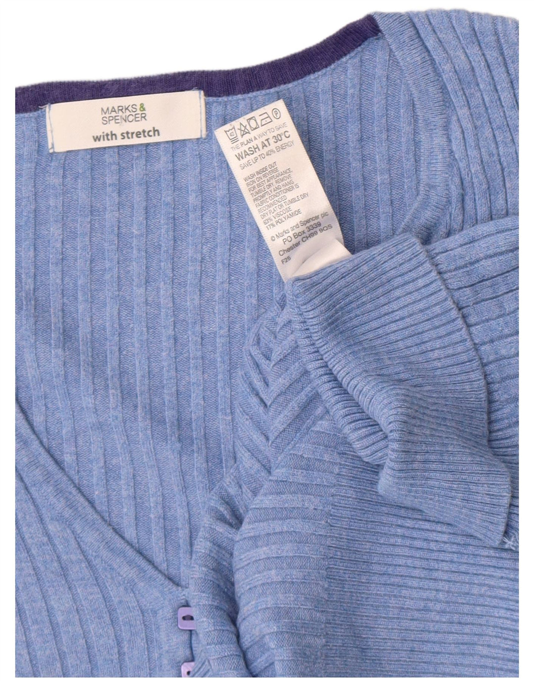 Marks & Spencer Jersey de Manga Corta con Cuello en V para Mujer UK 40 Azul Medio