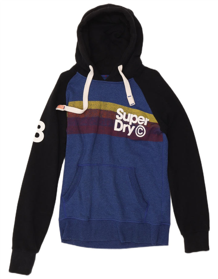 SUPERDRY Hombre Sudadera con capucha gráfica Jersey pequeño de algodón con bloques de color azul