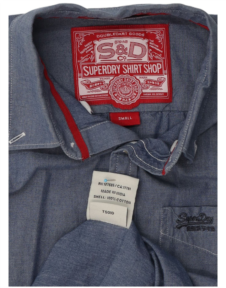 Camisa Superdry Hombre Small Azul Algodón