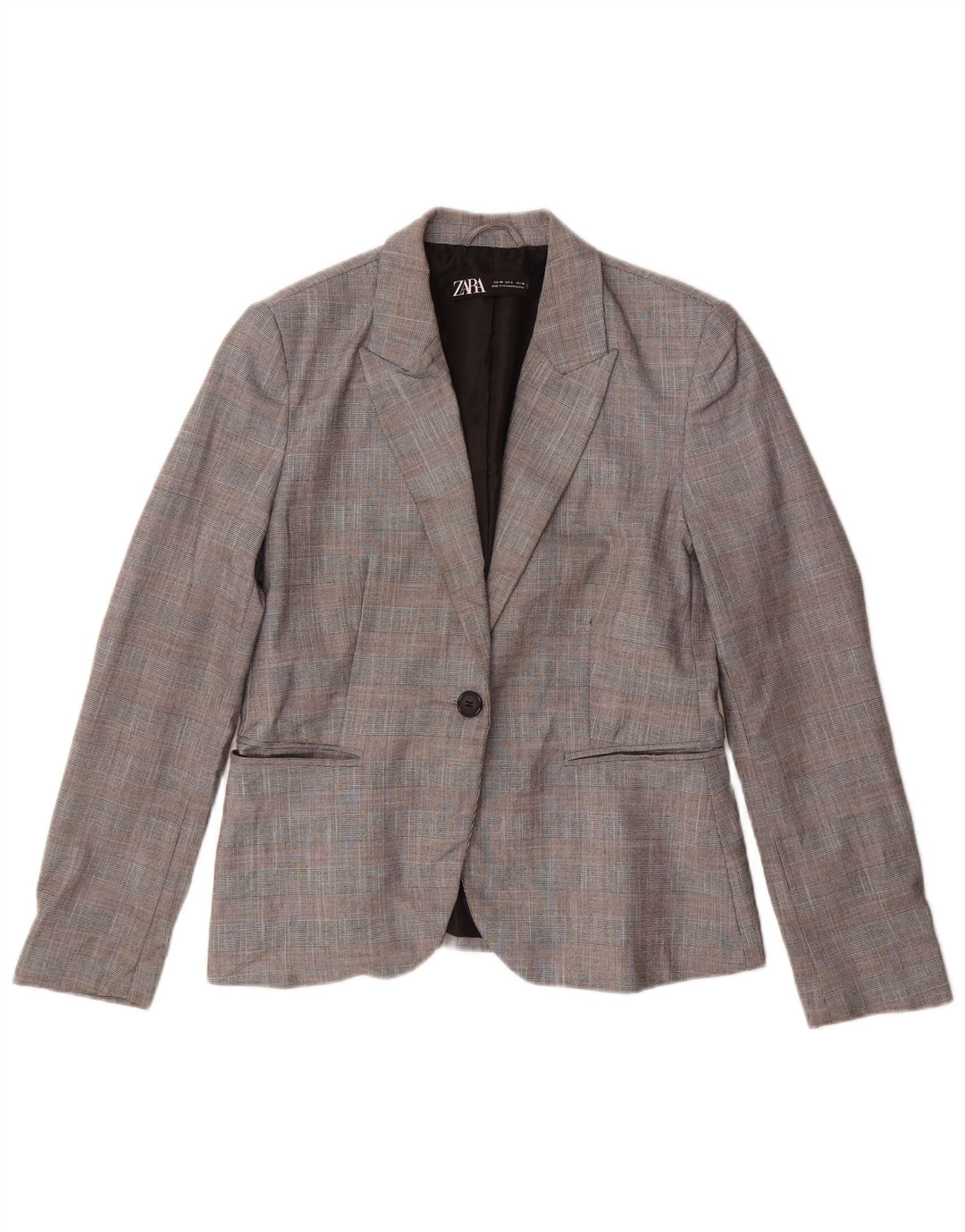 Zara Mujer Chaqueta Blazer De 1 Botón EU 40 Poliéster A Cuadros Gris Medio