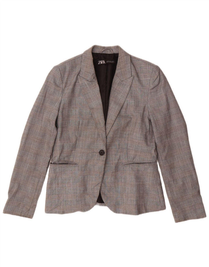 Zara Mujer Chaqueta Blazer De 1 Botón EU 40 Poliéster A Cuadros Gris Medio