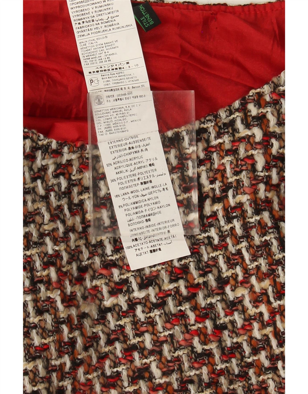 Benetton Vestido recto para mujer UK 44 Acrílico a cuadros multicolor grande