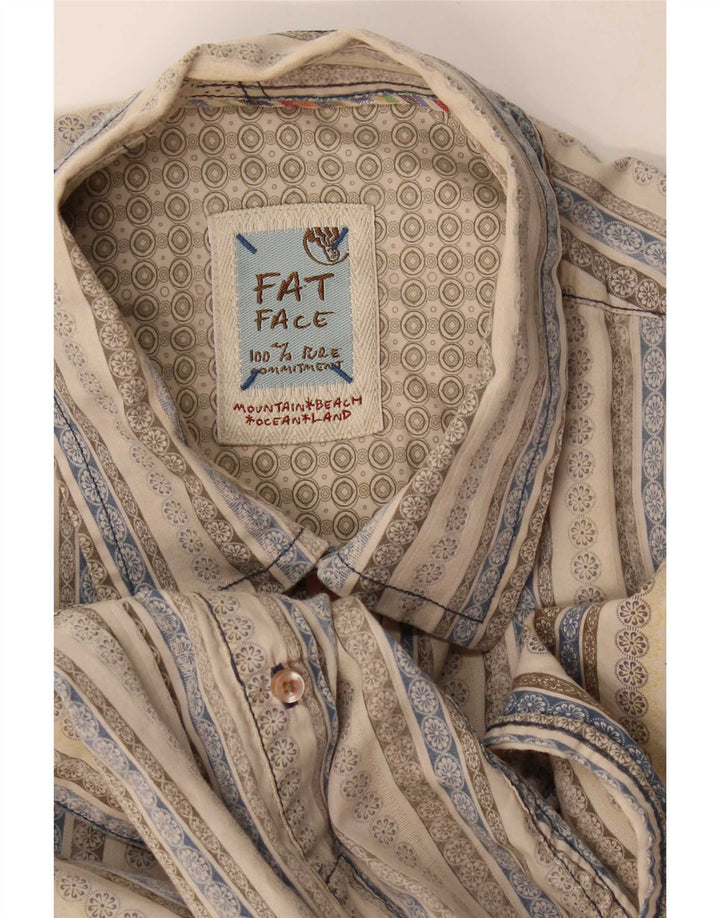 Camisa de hombre Fat Face Large de algodón a rayas beige