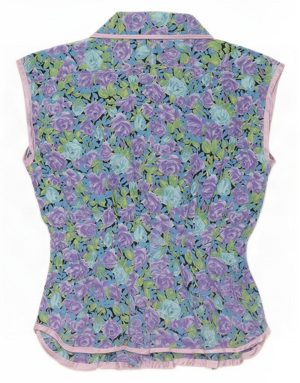 Vintage mujer camisa sin mangas blusa Reino Unido 14 medio multicolor floral