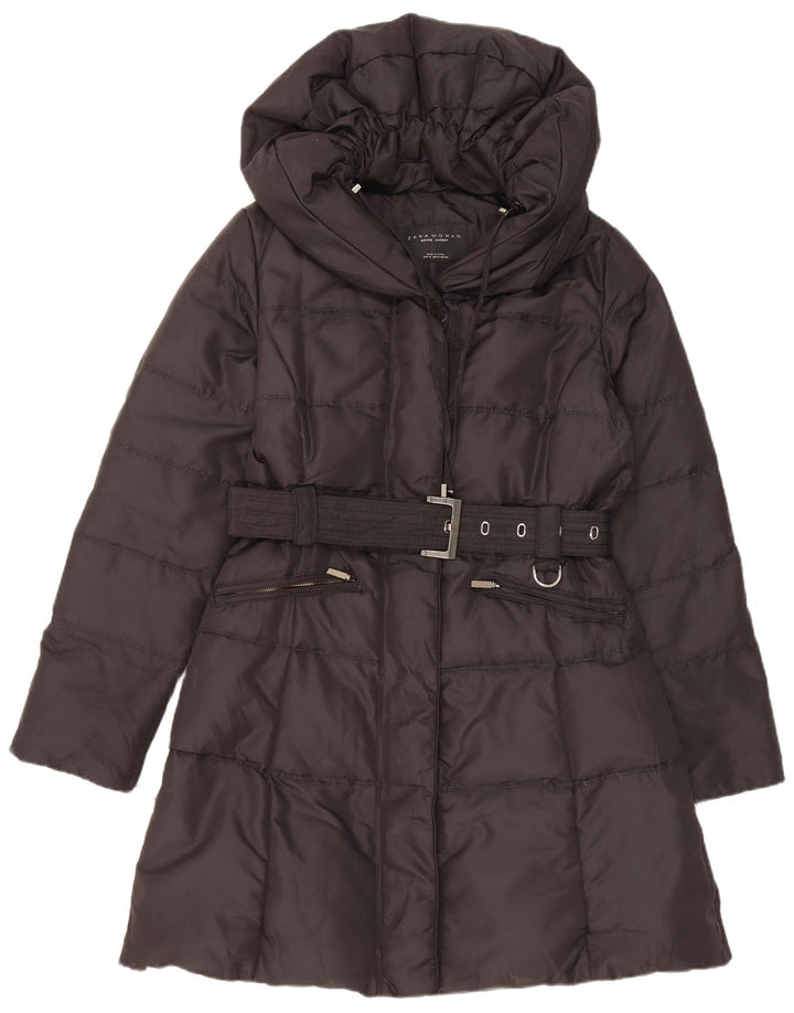 Zara Mujer Abrigo Acolchado Con Capucha UK 44 Medium Negro