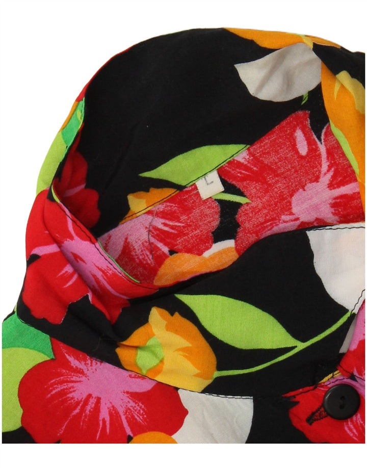 VINTAGE Blusa camisa de manga corta para mujer Reino Unido 16 Grande Negro Floral